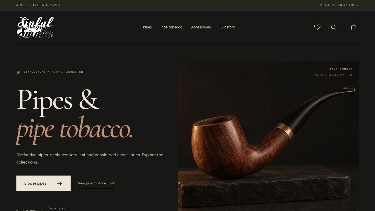 The published SinfulSmoke demonstration showing its preserved logo, custom artwork, and editorial catalog presentation.